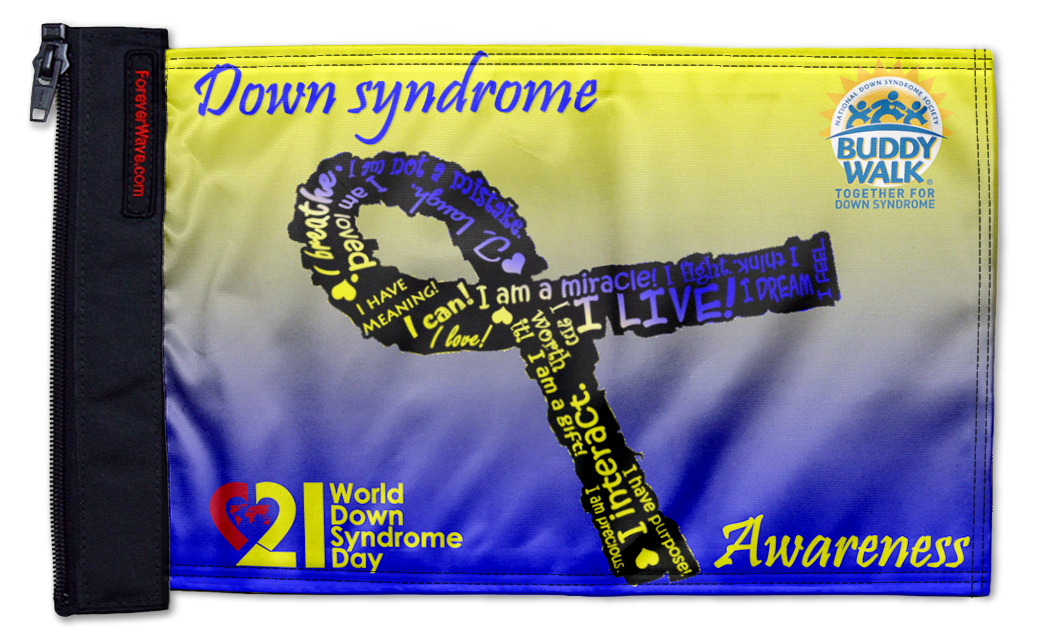 Down Syndrome Awareness 12"x18" Forever Wave Flag for Jeep Wrangler JKU 4-Door 2007-2018