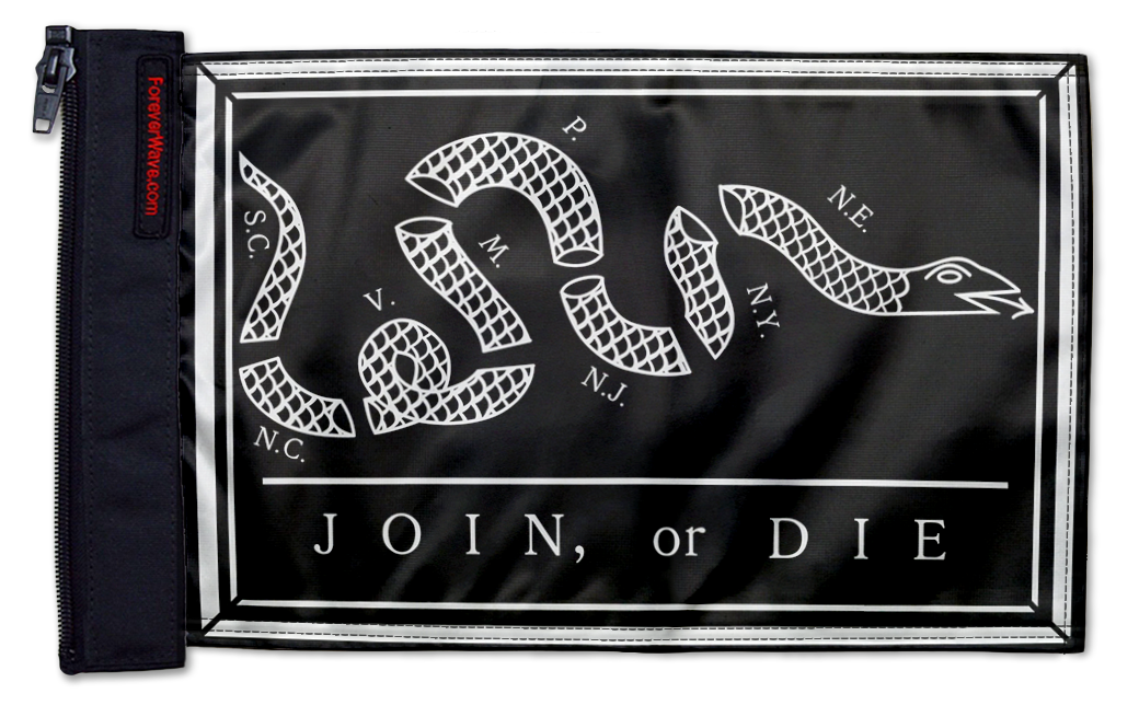 Franklin Join or Die 12"x18" Forever Wave Flag for Jeep Wrangler JLU 4-Door 2018-Present