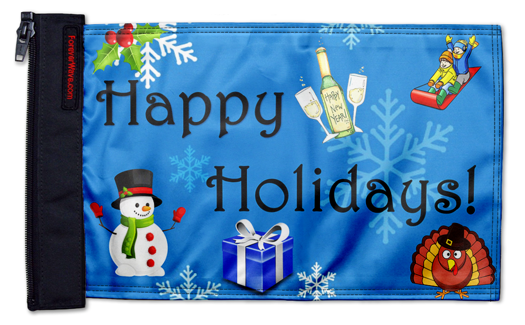 Happy Holidays 12"x18" Forever Wave Flag for Jeep Wrangler JK 2-Door 2007-2018