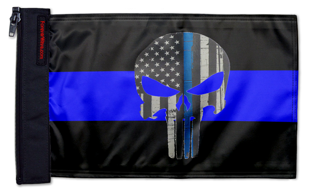 Thin Blue Line Punisher 12"x18" Forever Wave Flag for Jeep Wrangler JKU 4-Door 2007-2018
