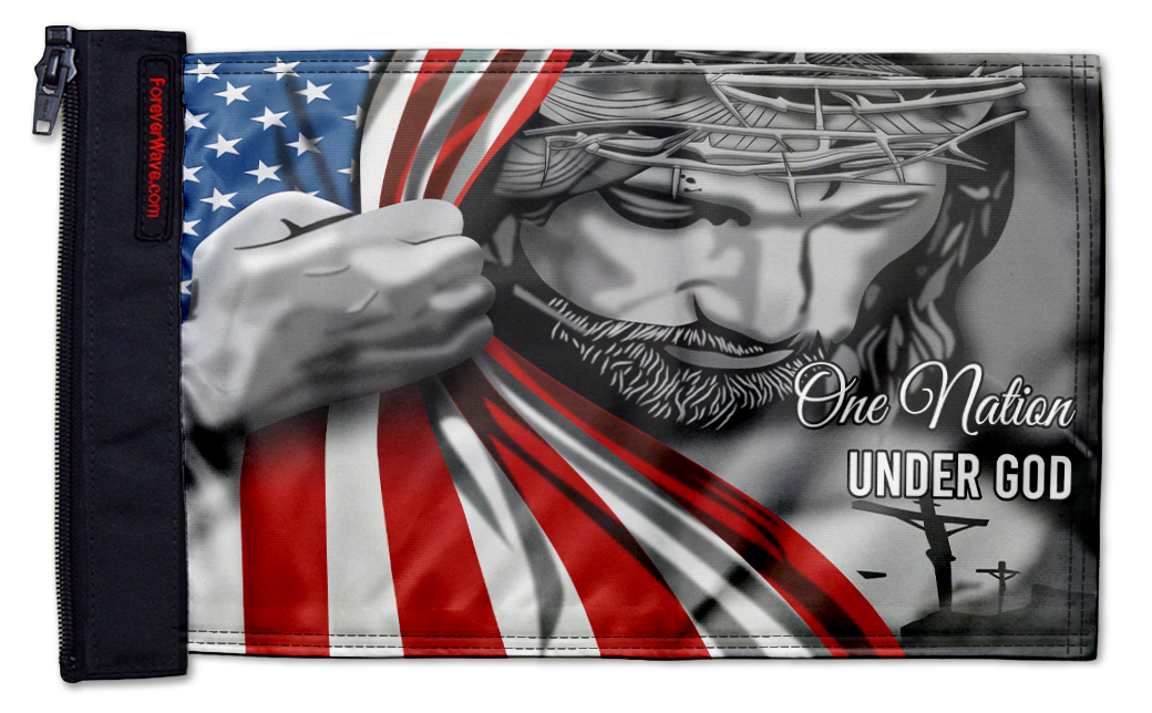 One Nation 12"x18" Forever Wave Flag for Jeep Wrangler JKU 4-Door 2007-2018