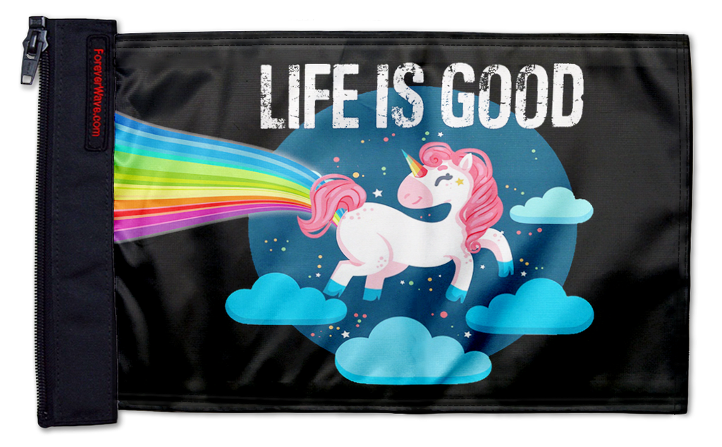 Life Is Good Unicorn 12"x18" Forever Wave Flag for Bronco