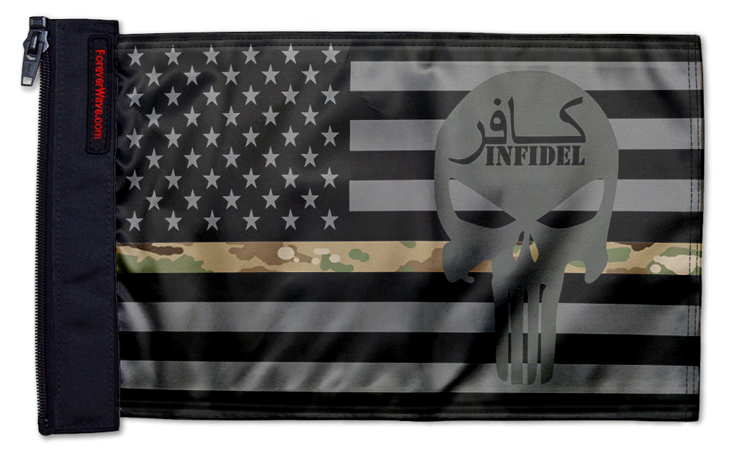 USA Subdued Thin Camo Line Infidel 12"x18" Forever Wave Flag for Jeep Wrangler CJ-7 and CJ-8 1976-1986