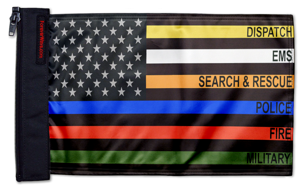 USA Subdued First Responders 12"x18" Forever Wave Flag for Jeep Wrangler JKU 4-Door 2007-2018
