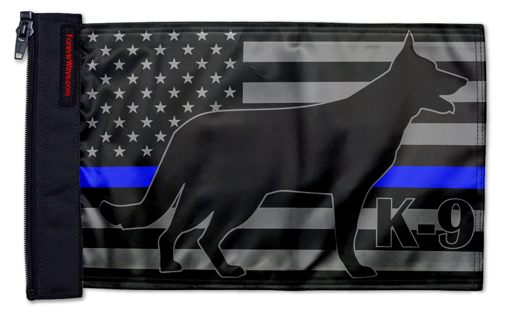 USA Subdued Thin Blue Line K9 12"x18" Forever Wave Flag for Boats