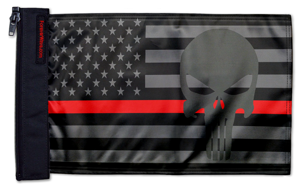 USA Subdued Thin Red Line Punisher 12"x18" Forever Wave Flag for Jeep Wrangler LJ 2003-2006