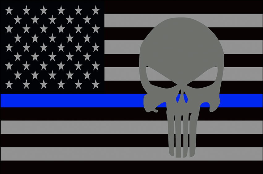 USA Subdued Thin Blue Line Punisher 12"x18" Forever Wave Flag for Jeep Wrangler LJ 2003-2006